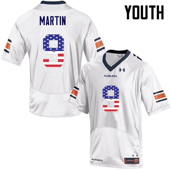 Auburn Tigers Youth Kam Martin #9 White Under Armour Stitched College USA Flag Fashion NCAA Authentic Football Jersey UCM3774DO